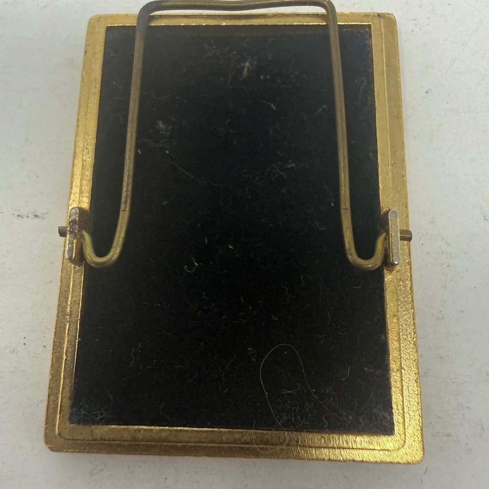 Vintage Miniature Gold Scalloped Black Enamel Picture Frame Small Desk Decor